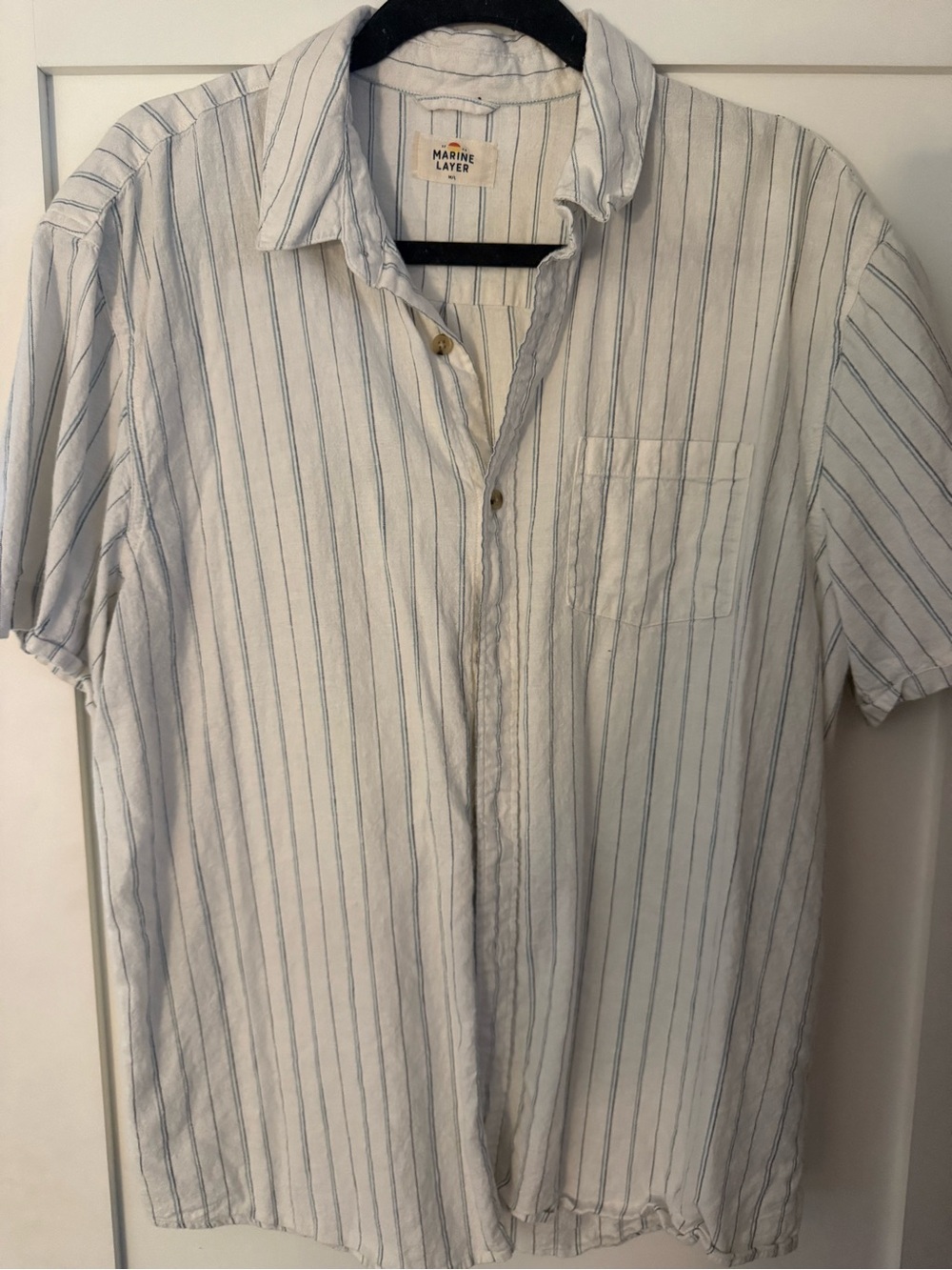 Marine Layer White Shirt with Blue Pinstripes